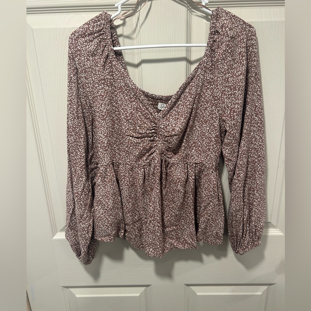 Japna Brown and White Ruched Blouse